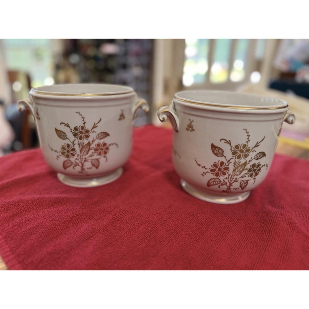 2-Vintage Mid-Century Richard Ginori Italy Pittoria Cachepots Gold Hand Gilded